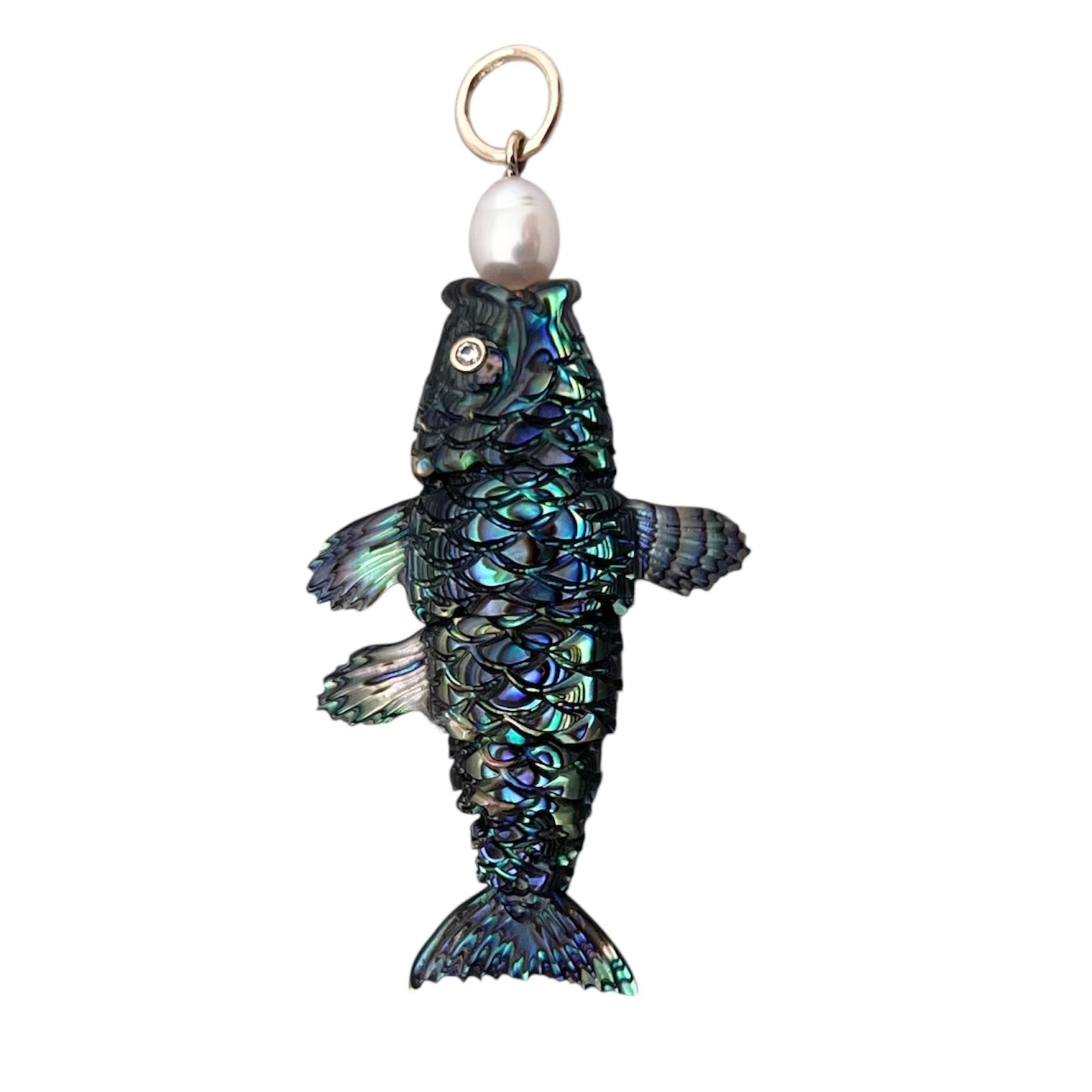 fish-shaped charm with pearl and gold accents designed by Maura Green