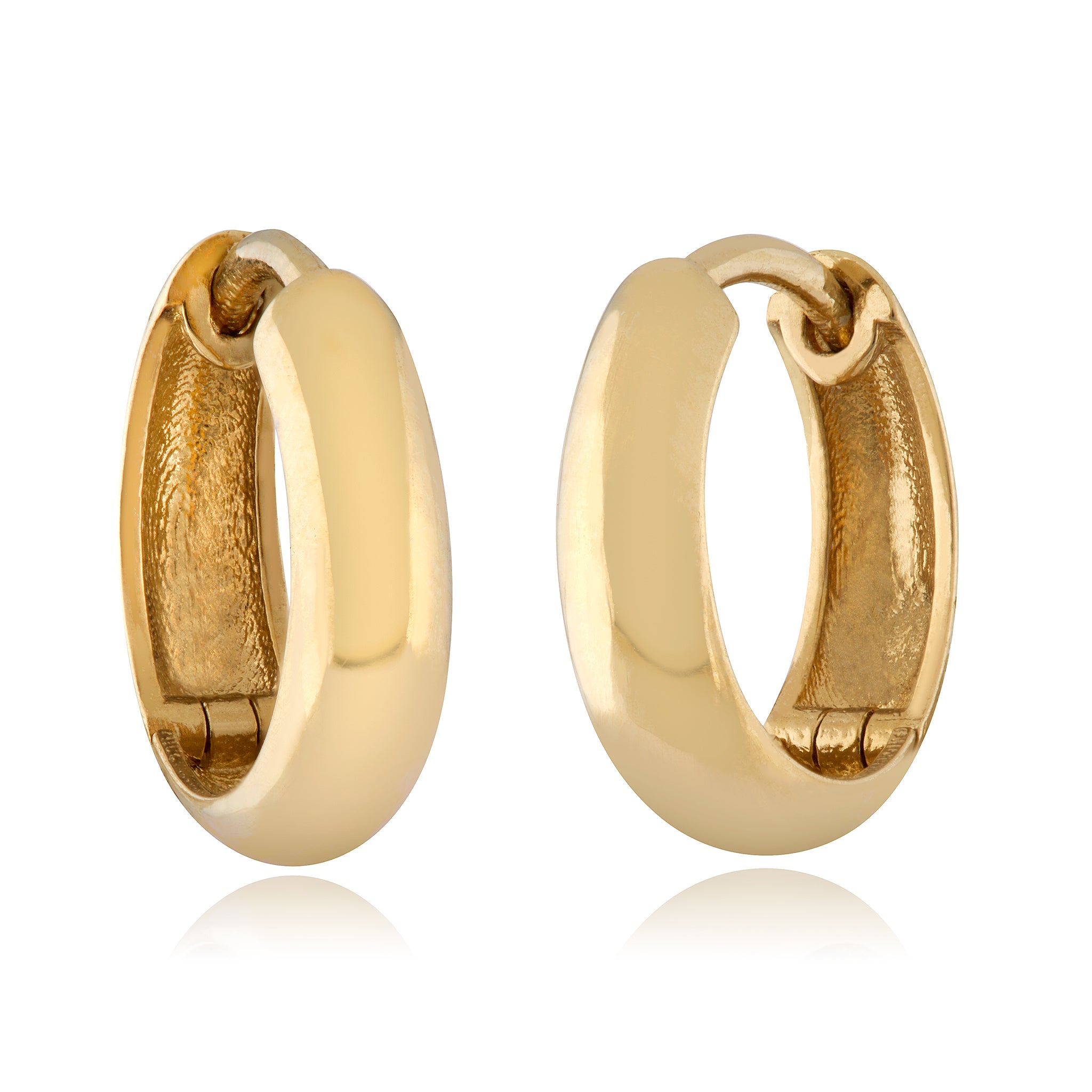 A pair of gold-colored hoop earrings, designed for use in ear stacks by Maura Green Jewelry