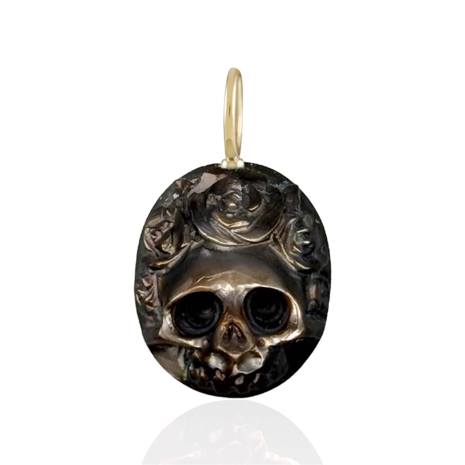 Sample Sale: Brown Mother of Pearl Skull with Flower Crown – Maura