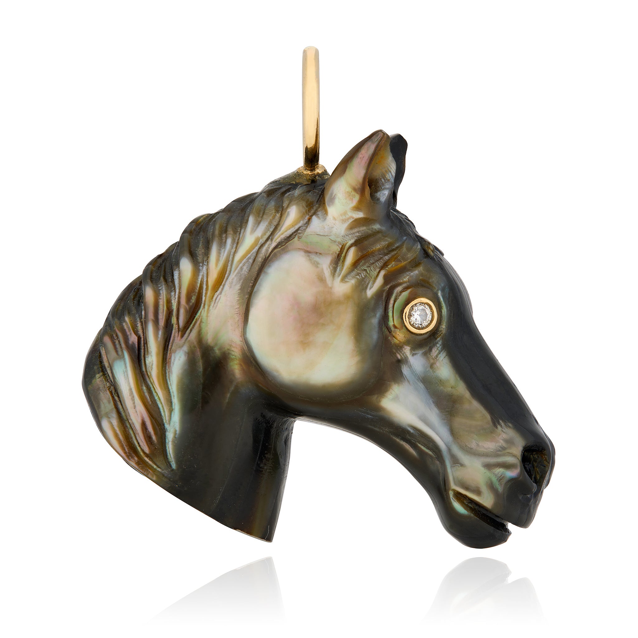 Black horse head with 14k gold and diamonds designed by Maura Green Jewelry
