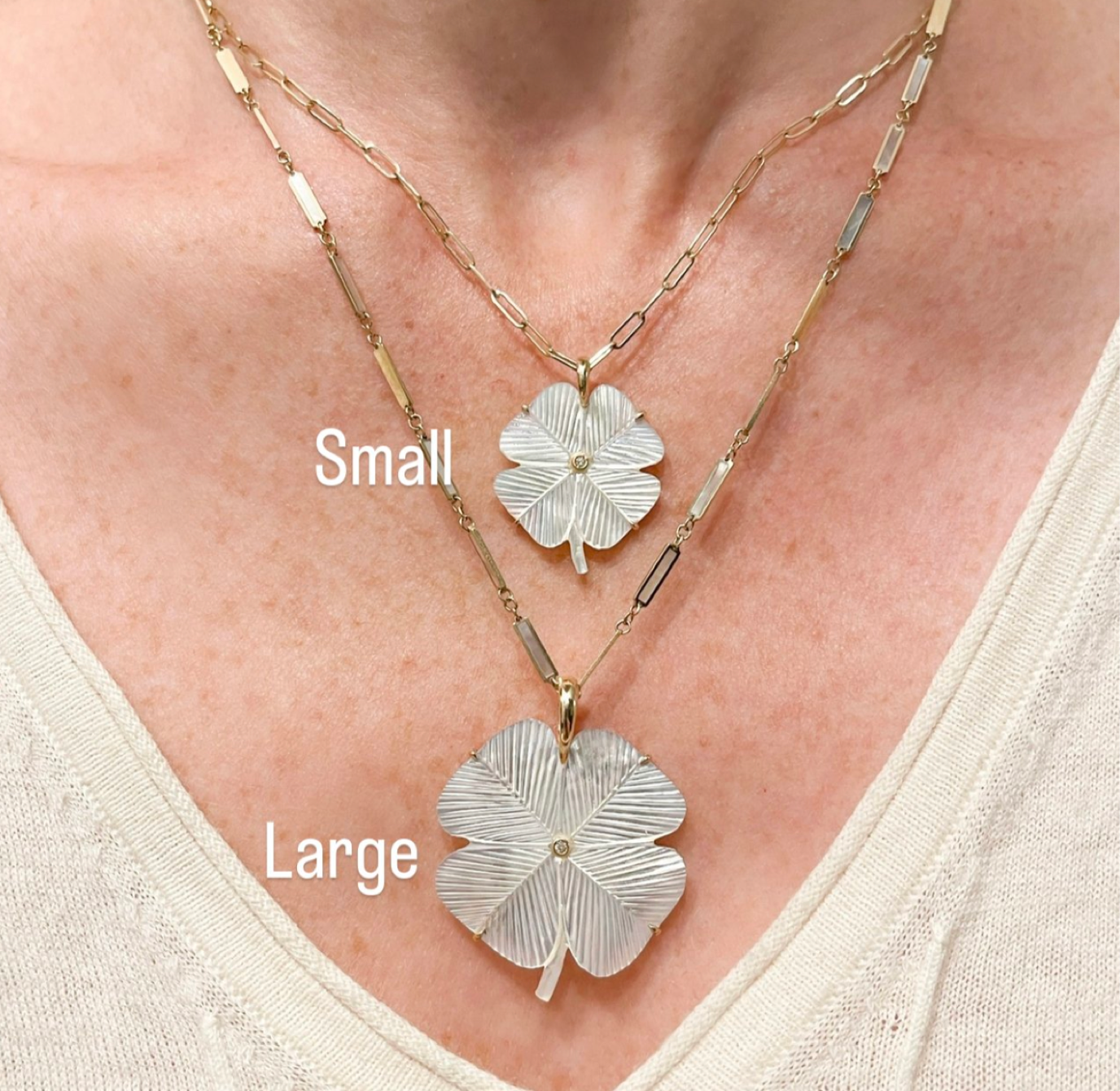 Large White Mother of Pearl Clover 14K Yellow Gold: CLEARANCE