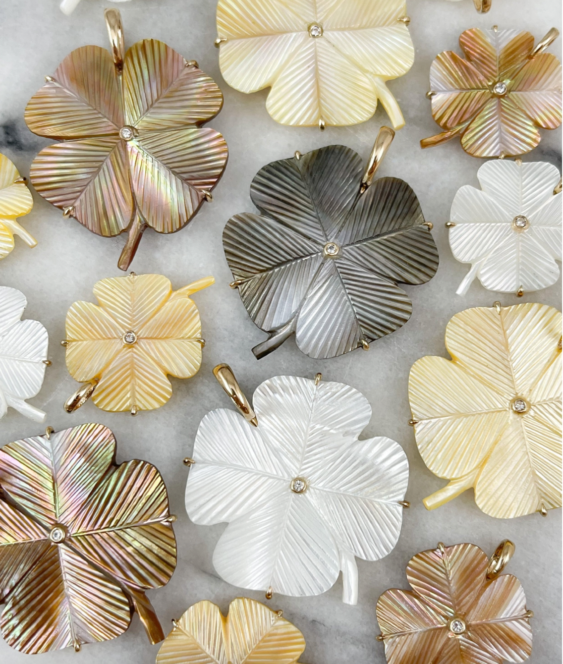 Large White Mother of Pearl Clover 14K Yellow Gold: CLEARANCE
