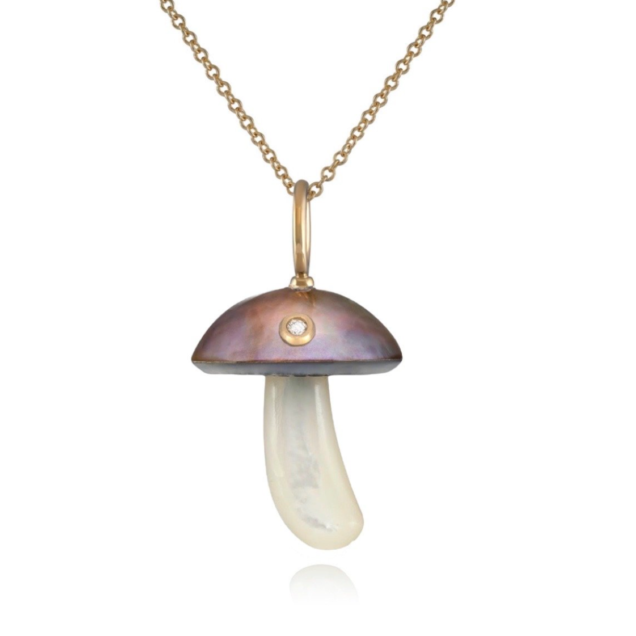 Iridescent Copper Mabe Pearl Mushroom with Diamond