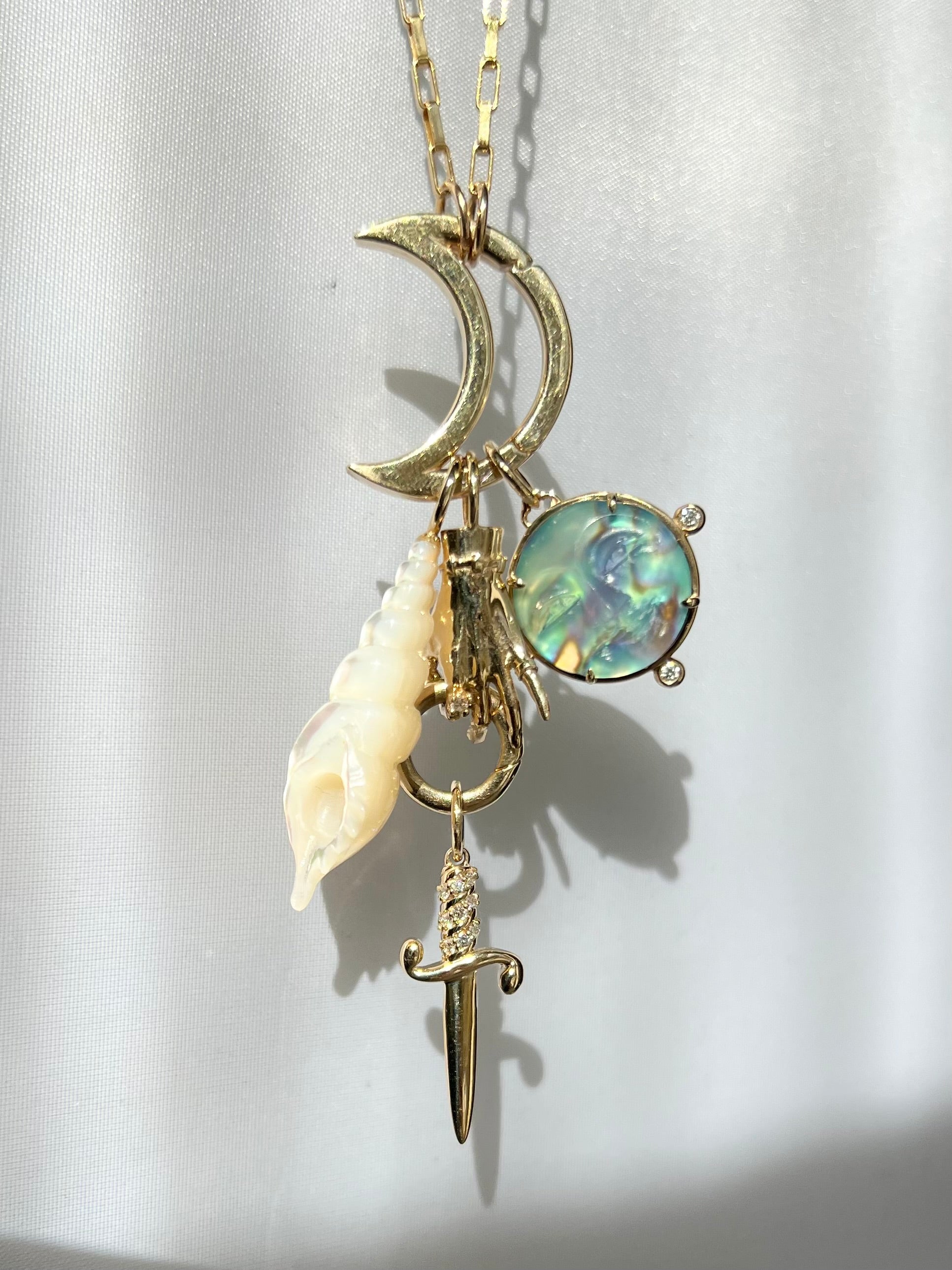 Crescent Moon Charm Holder in 14K Gold