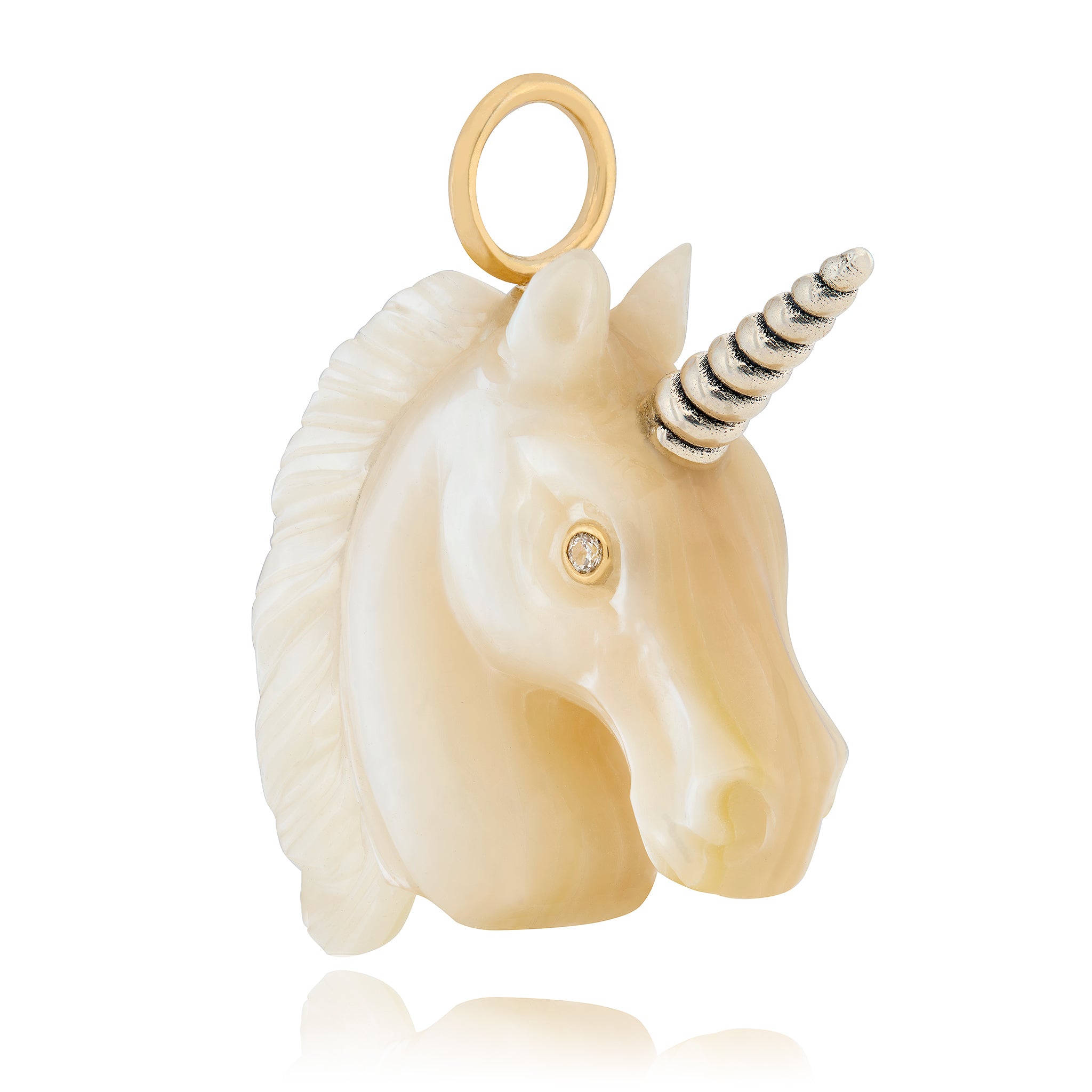 Unicorn in Gold and Mother of Pearl with Silver Horn