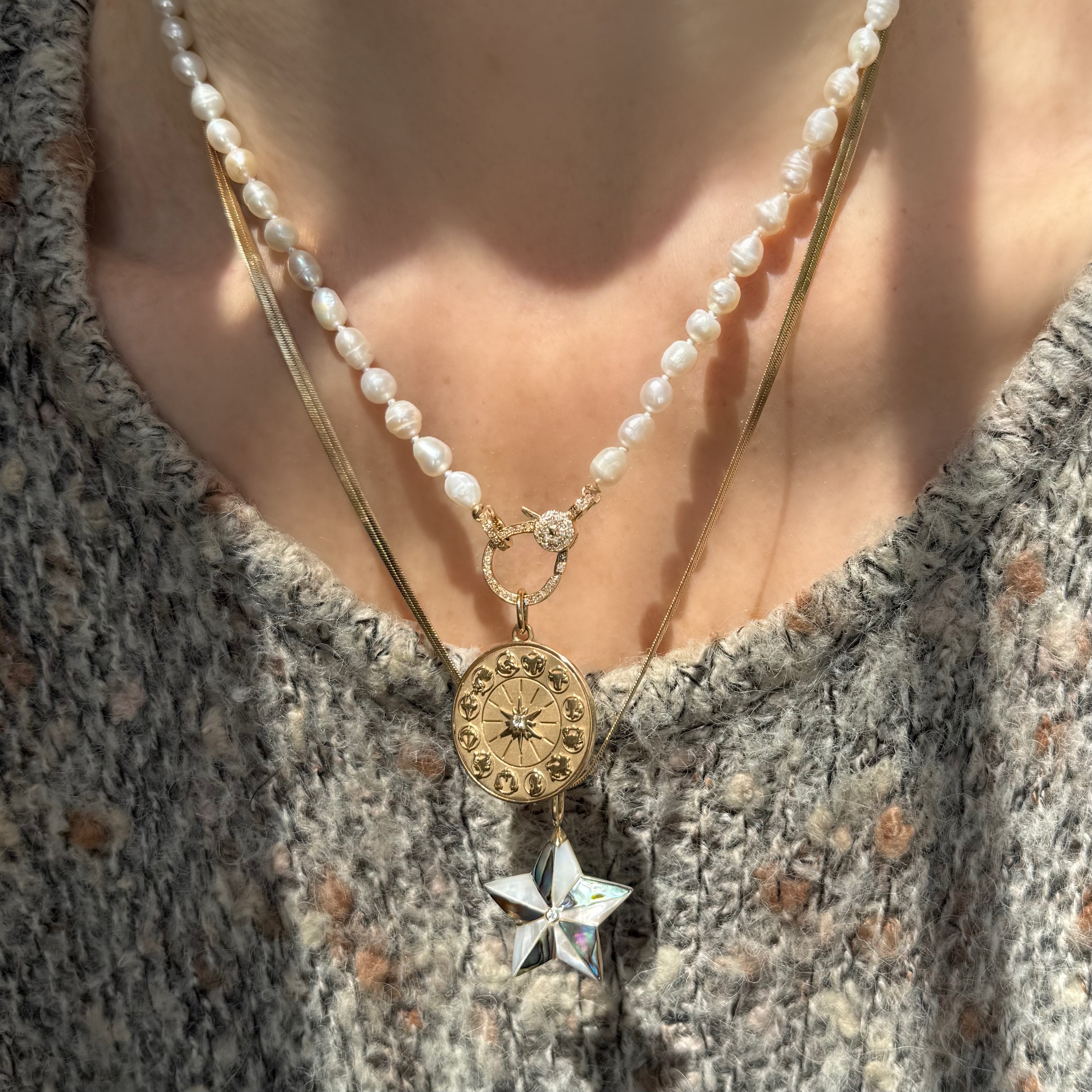 Freshwater Pearl and Diamond Charm Holder Necklace