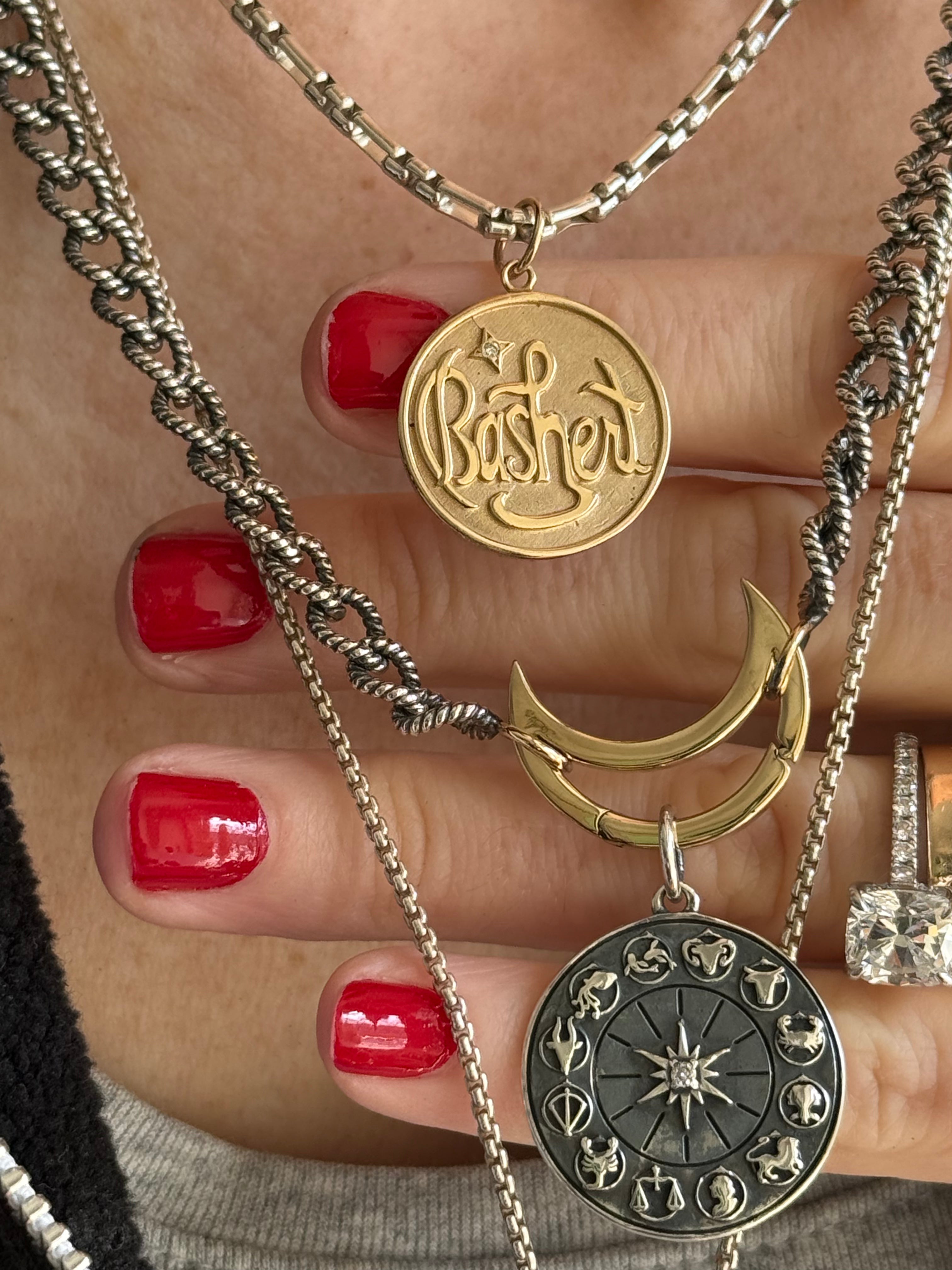 Crescent Moon Charm Holder in 14K Gold