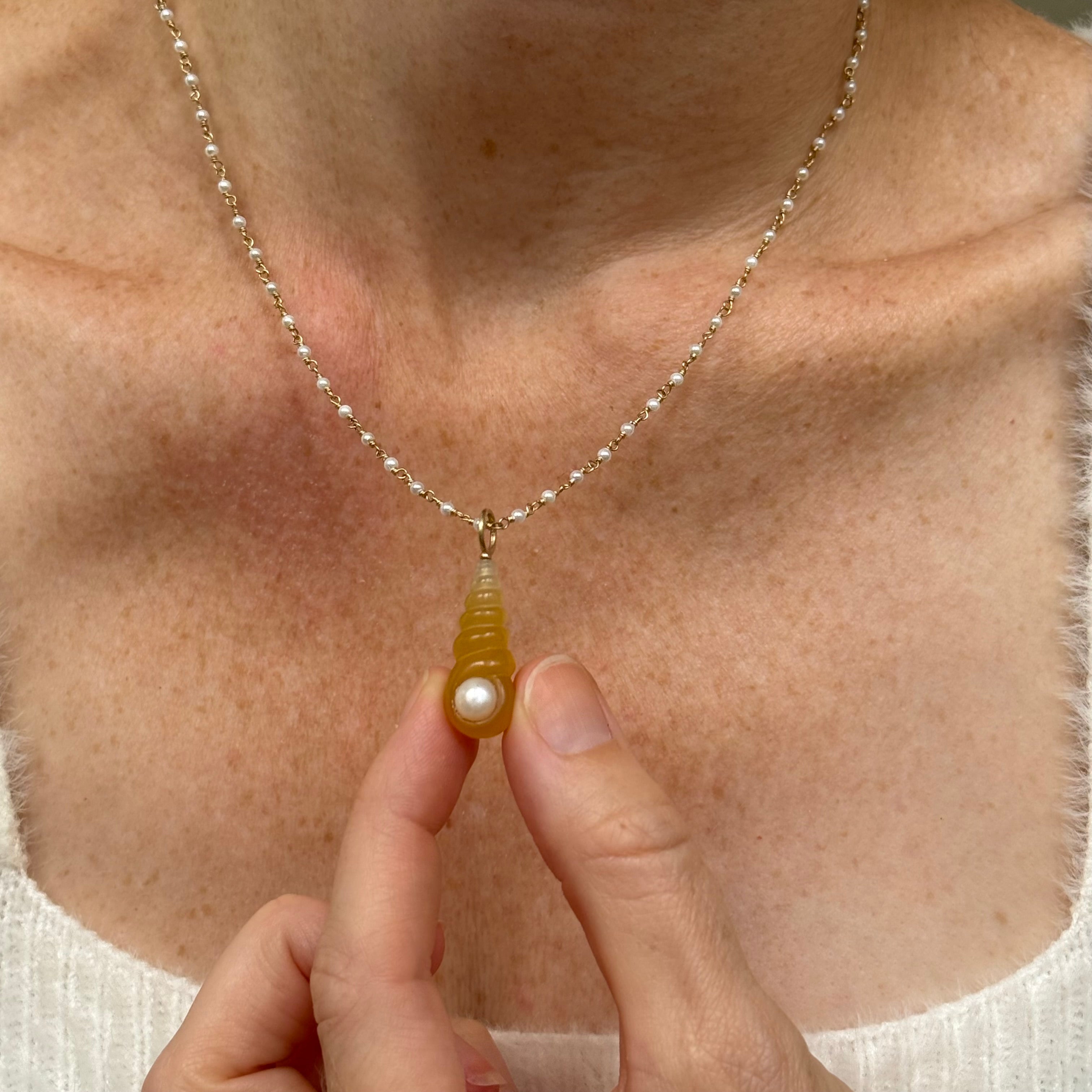 Yellow Chalcedony Spiral Shell with pearl