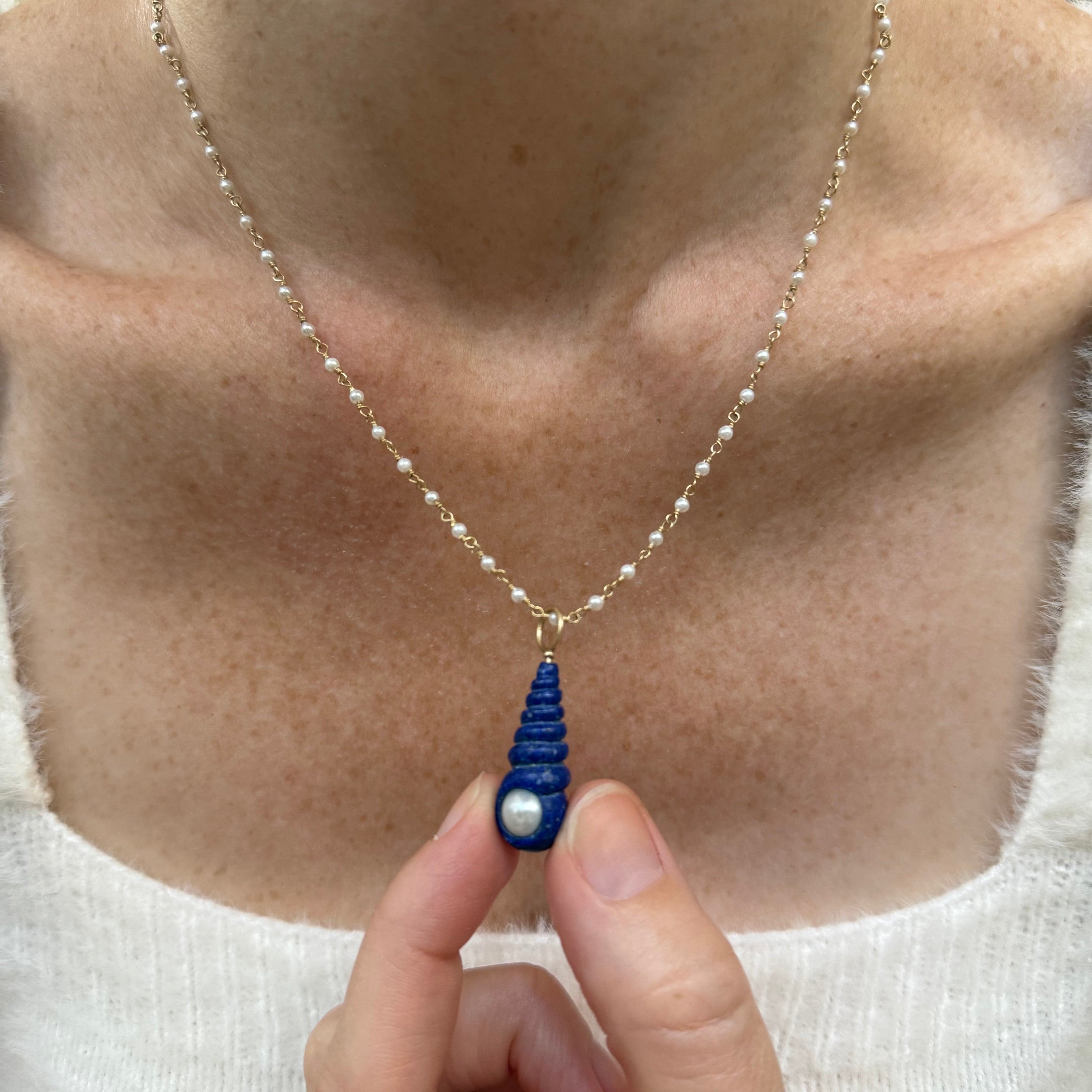 Lapis Lazuli Spiral Shell with pearl