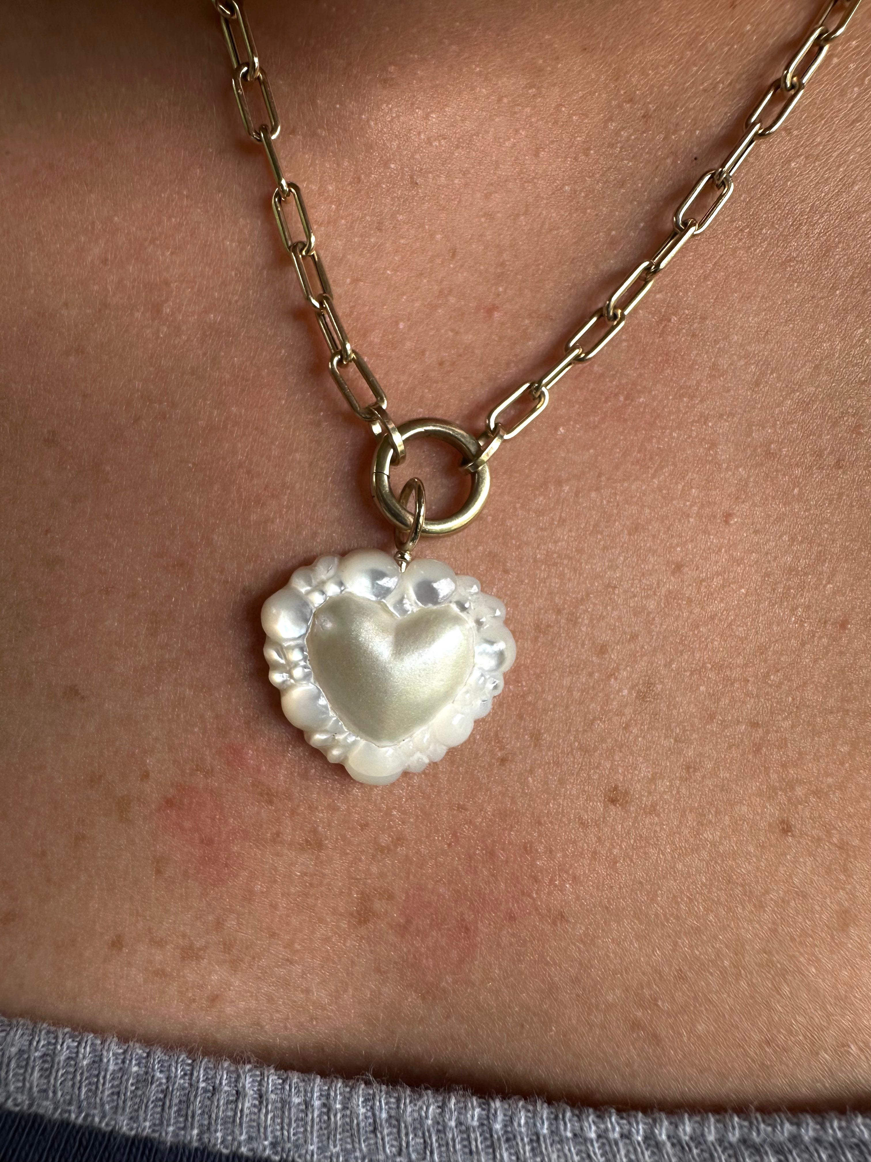 White Mother of Pearl Bubble Heart