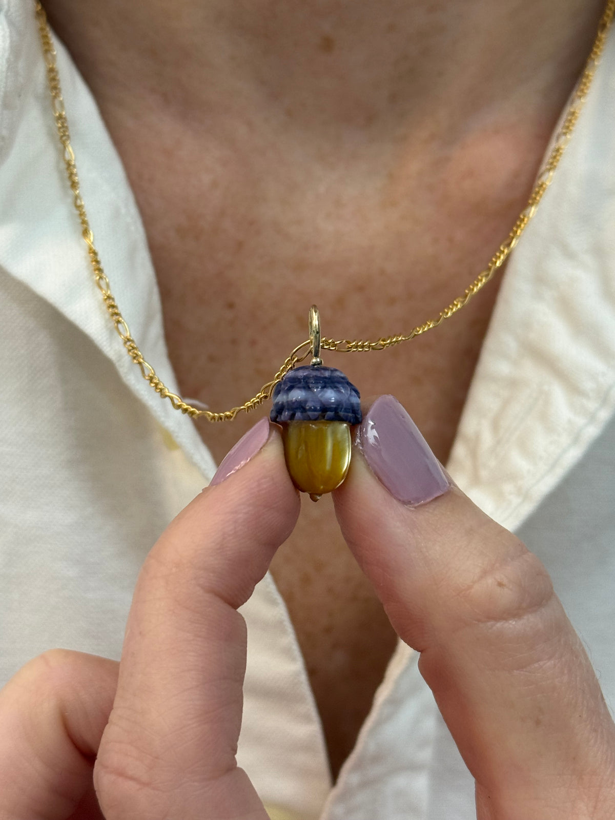 Sample Sale: Purple and golden shell acorn charm – Maura Green