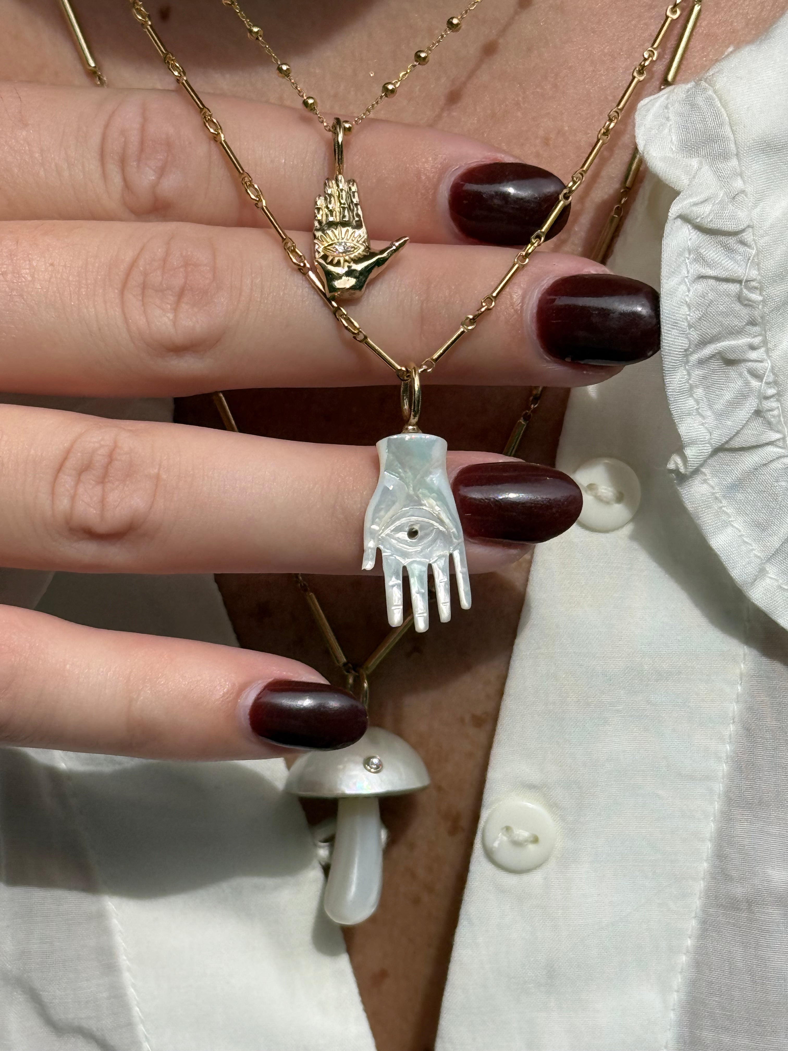 White Mother Of Pearl Hamsa in 14K Gold