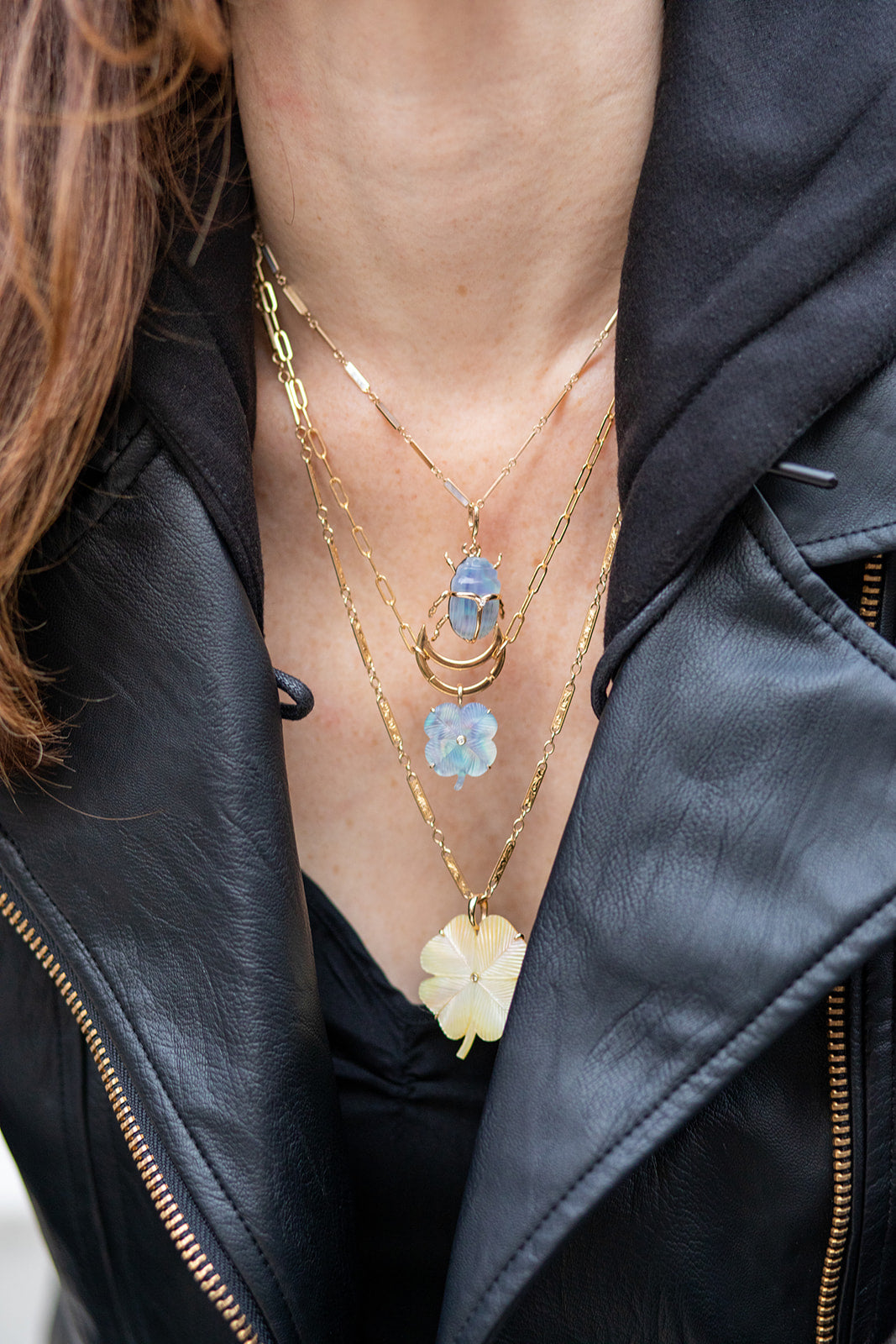 Large Golden Mother of Pearl Clover and 14K Gold: CLEARANCE