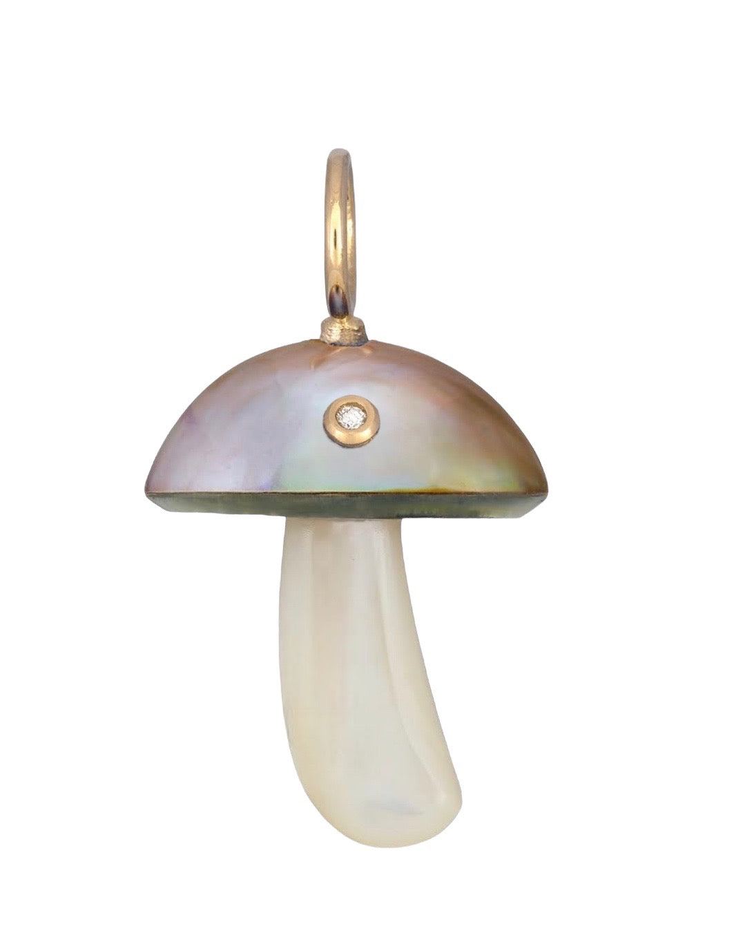 Iridescent Copper Mabe Pearl Mushroom with Diamond