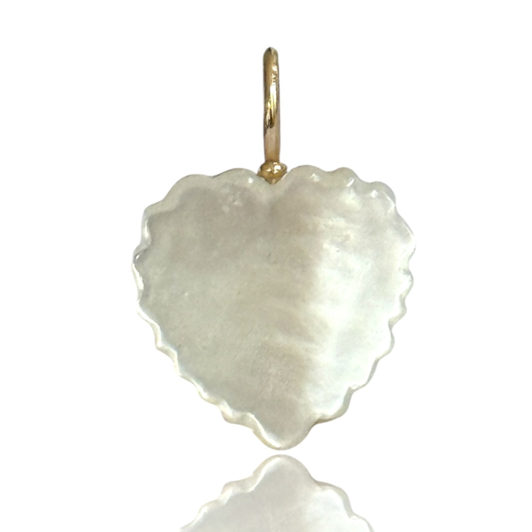 Small White Mabe Pearl and Mother of Pearl Bubble Trim Heart