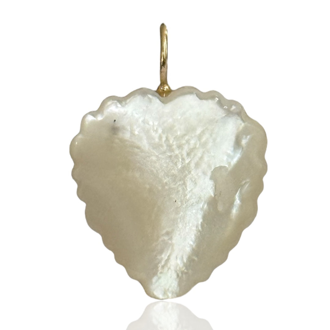 White Mabe Pearl and Mother of Pearl Bubble Trim Heart