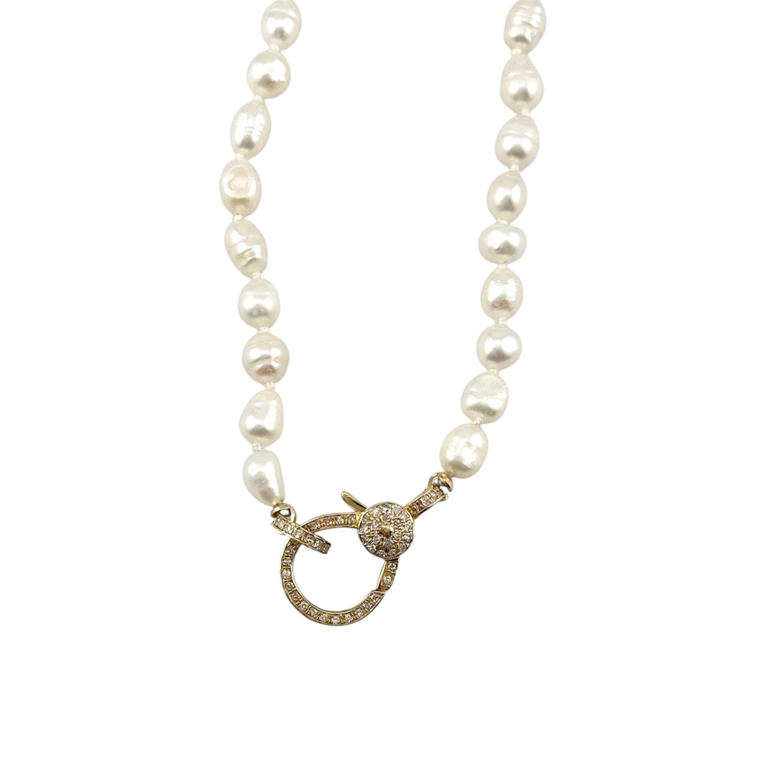 Freshwater Pearl and Diamond Charm Holder Necklace