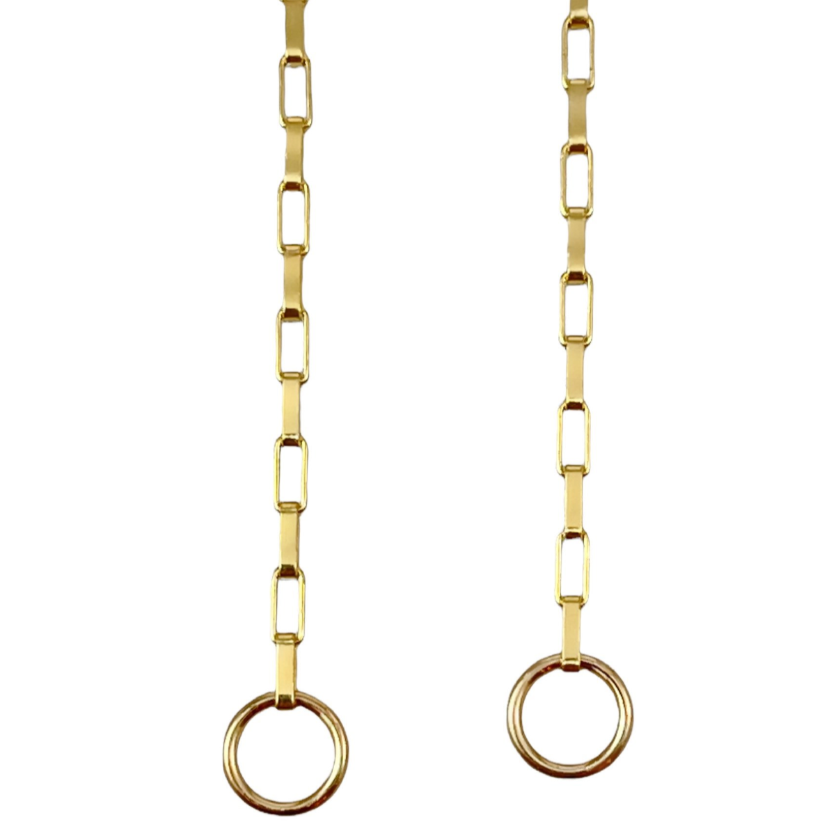 A 14K gold filled square cable chain with open end loops, showing a shiny metallic finish designed by Maura Green