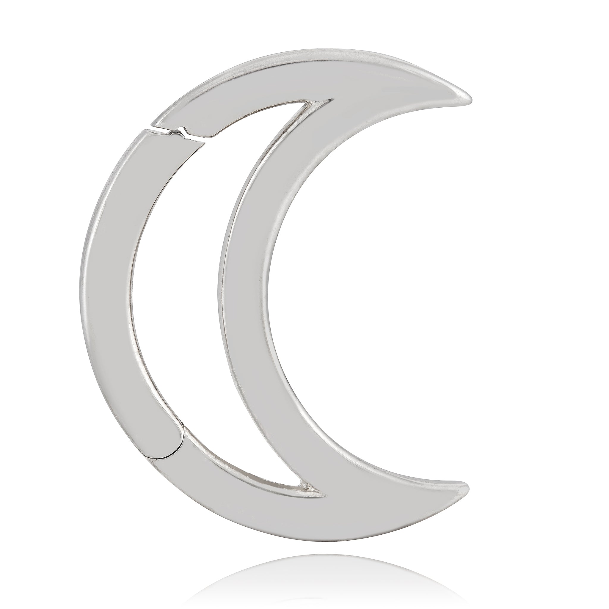 A sterling silver crescent moon charm holder designed by Maura Green